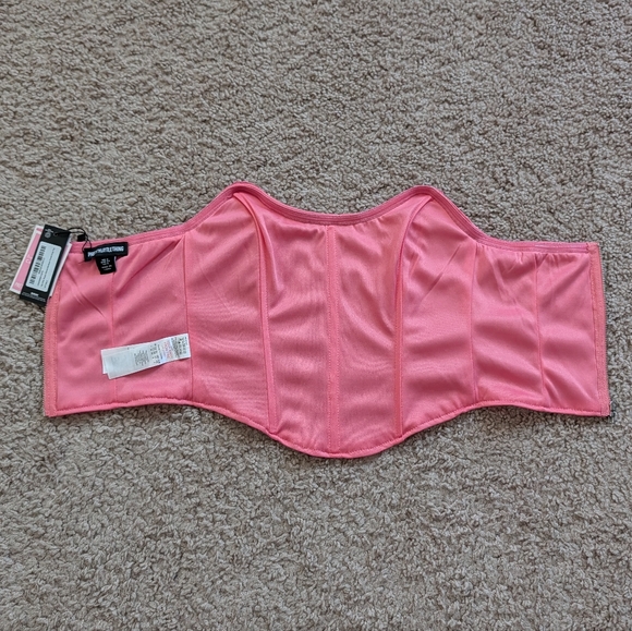 Prettylittlething Hot Pink Sequin Boned Bandeau Corset Crop Top NWT Size 0 - Picture 3 of 7